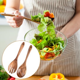2PCS Salad Spoon and Fork Set, Salad Wood Serving for Mixing Fruit Pasta Dish, Cutlery Wooden Servers for Large Salad Bowl