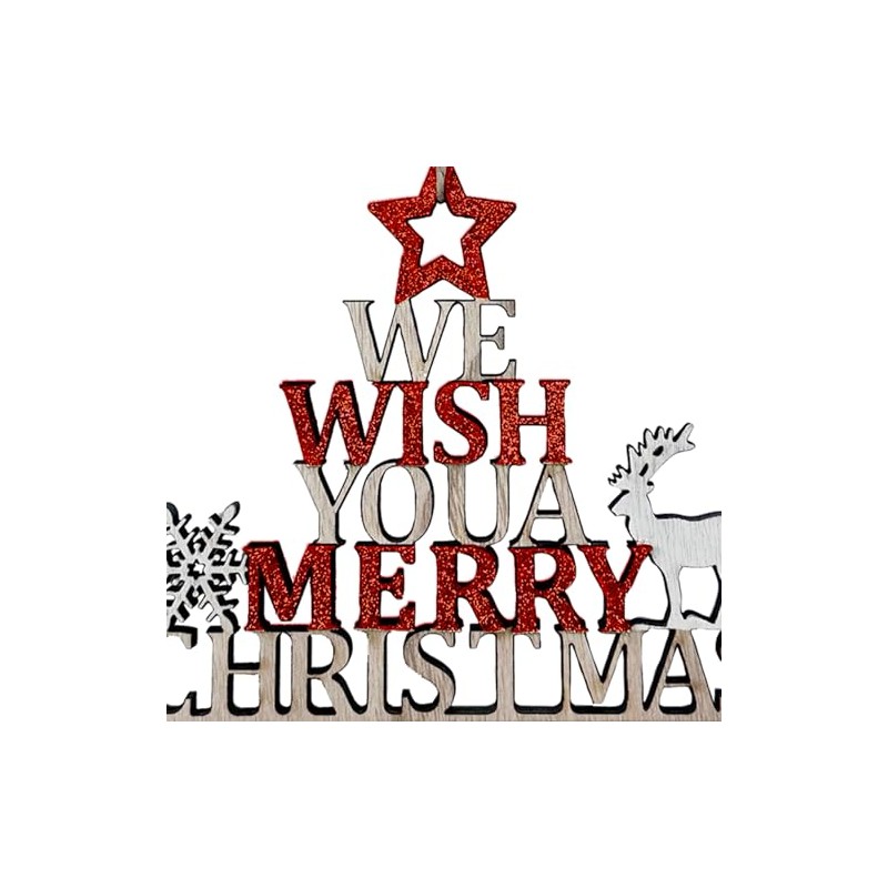 Christmas Wooden Merry Christmas Hanging Sign with Reindeer and Snowflake