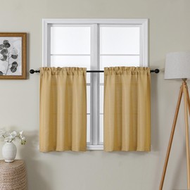 Lecloud Bessie - Cortinas de cocina doradas de 30 pulgadas de largo, 2 unidades, filtrantes de luz, cortinas cortas, doble bolsillo para barra, tratamientos de ventana para recámara, sótano, baño