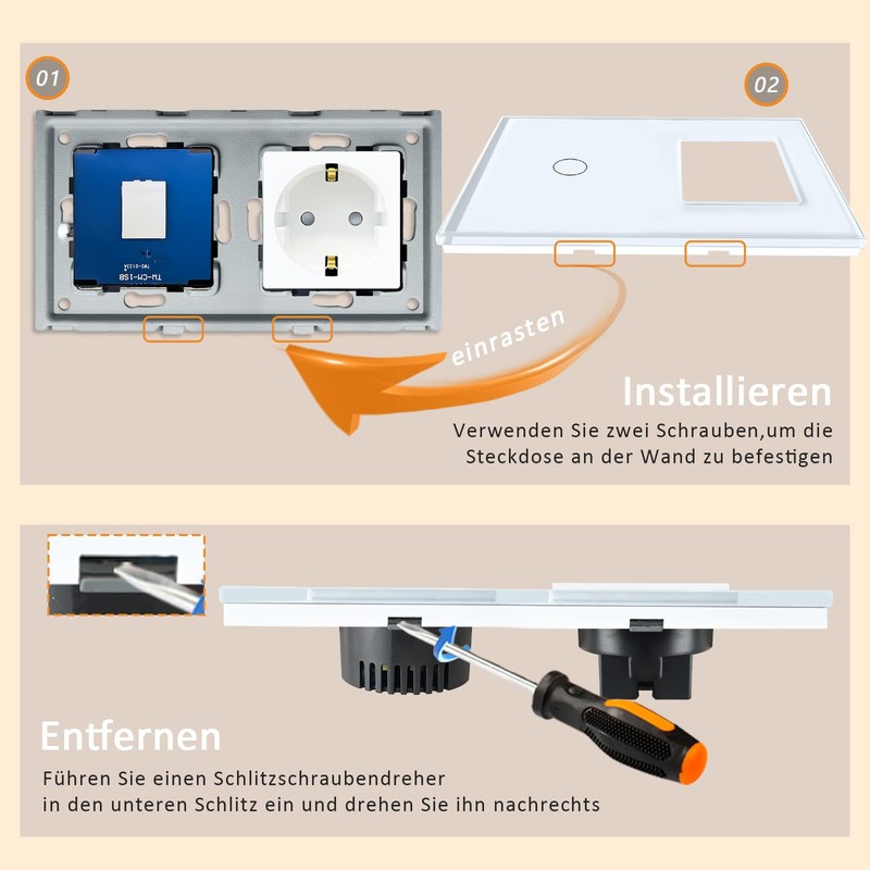 TAWOIA Switch with Socket Combination, EU Single 1 Way Crystal