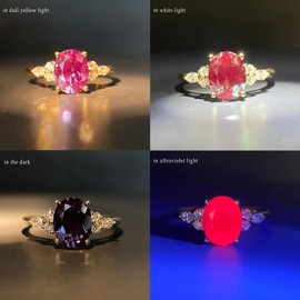 AUMIFY Alexandrite Engagement Rings for Women, Oval Cut 6x8mm Promise Ring w/Side Moissanite Stone, 925 Sterling Silver Plated White Gold, Gift for Anniversary Birthday Mother's Day (7, White Gold)