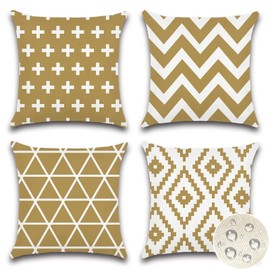 JOTOM Set of 4 Waterproof Cushion Covers 40x40 cm Outdoor Throw Pillow Covers 16x16 Inch Modern Geometric Decorative Pillow Cases for Patio Garden Porch Bench Sofa Indoor Bed (Khaki)