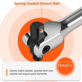 Matework Dual Drive Breaker Bar, 16-inch Length, 3/8" & 1/2" Drive Breaker Bar with 360-degree Rotatable CR-MO Head and Spring-Loaded Detent Ball