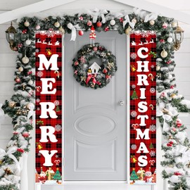 2 Decoracion Puerta Navidad, Decoracion de Porche, 180cm x 30cm, Pancartas de Adorno de Navideños Decoracion, Adornos Navidad Bandera de Fiesta de Jar