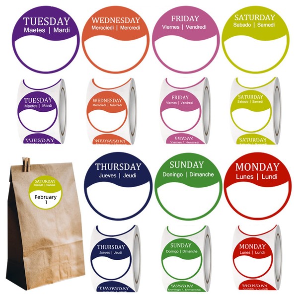 Weekday Stickers, 3500 Pieces Day Dots Food Labels, Circular Whole