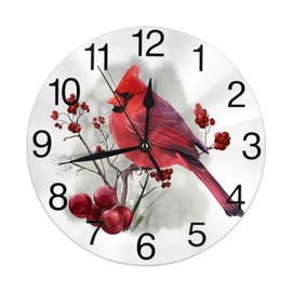 KiuLoam Winter Bird Round Wall Clock Silent Non Ticking Battery Operated Easy to Read for Student Office School Home Decorative Clock Art