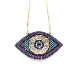 LESLIE BOULES Evil Eye Necklace for Women 18K Gold Plated Sliding Chain Protection Jewelry (FASHION)