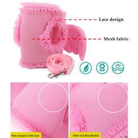 HDKUW Dog Harness with Leash Set, Dog Harness with Angel Wings, Pet Harness Dress for Puppy Small Medium Dogs Pink L