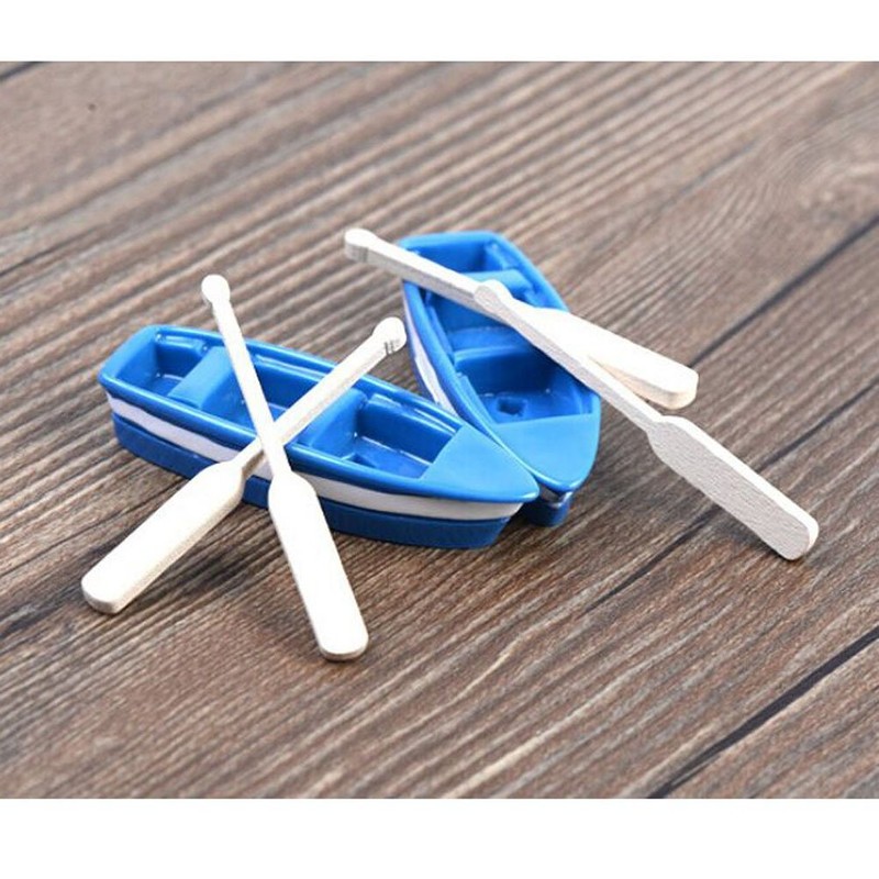 ROSENICE Mini Fishing Boat Miniature Moss Micro Landscape Boat Ornaments,2