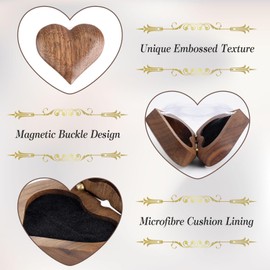JABNOW Wooden Ring Box for Wedding, Walnut Heart Ring Box with Soft Velvet, Vintage Wooden Ring Box for Engagement, Wedding, Ceremony, Proposal, Anniversaries, Gift (6 x 5.5 x 3.3 cm)