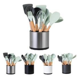 LIBODOUR Utensil Holder,Kitchen Utensil Holder For Counter,Rotating Silverware Organizer Cooking Flatware Spoon Spatula Tool Cutlery Container Stainless Steel Caddy
