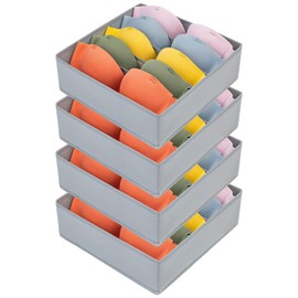 DIMJ 4 Pack Bra Drawer Organizers, 5 Cells Underwear Organizer Drawer Bra with Divider Zip Storage Cabinet Organizer Fabric Box for Bra, Socks, Ties, Belts (Grey)