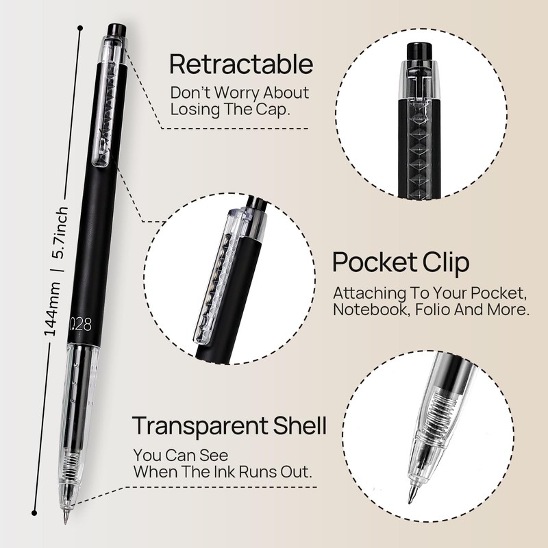 PenMont Retractable Gel Roller Pens, Japanese Style, 0.28mm Ultra Fine