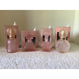 schmid NOS 4PC SCHMID 1987 PINK FROST HAND CRAFTED PERFUME BOTTLES STOPPER FUNNEL BOXES