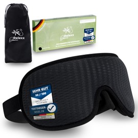 OMNIRELEXX SCHLAFMASKE – Atmungsaktive 3D Schlafbrille - Augenmaske für Frauen und Männer - Seitenschläfer geeignet - 100% Blickdicht - Reisebeutel - Vertiefung für die Augen - Memory Schaum