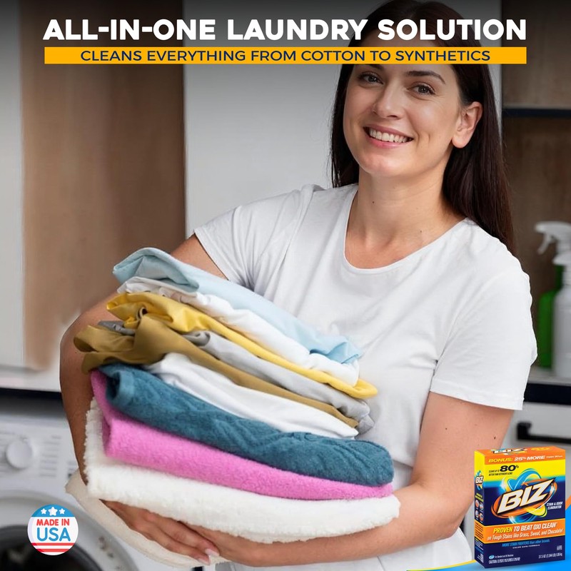 Biz Laundry Detergent Powder, Stain and Odor Eliminator for Tough
