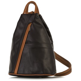 LiaTalia Unisex Backpack Bag - 100% Soft Italian Leather - Convertible Strap to Use as a Sling Handbag - Small Rucksack Duffle Bag - ALEX [Black - Tan Trim]