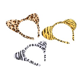 Healeved 3Pcs Plush Animal Ear Hair Hoops Adorable Leopard Zebra Tiger Headdresses for Party Cosplay Costume Photo Props Soft and Lovely Hair Accessories