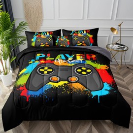 BDUCOK 6 Pieces Gamer Comforter Set for Boys Gaming Bedding Set Full Size,Video Game Controller Comforter for Boys Kids Adult 3D Gamepad Microfiber Bedding Sets 6 Pieces Bed in A Bag Sets30019,Full