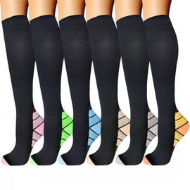 6 Paia Calze a Compressione per Donne e Uomo 15-20 mmHg Calzini Elastiche a Contenitive Graduata per Antitrombo Gambaletti Vene Varicose Sportive Corsa Viaggi in Aereo Medicale Gravidanza Circolazione