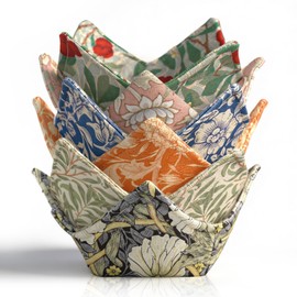 FYSUIMU 6 Pcs William Morris Flower Cotton Microwave Bowl Cozy Holders Reusable Hot Pads Vintage Wildflower Floral Heat Resistant Soup Bowl Potholders for Kitchen Hot Food Plates