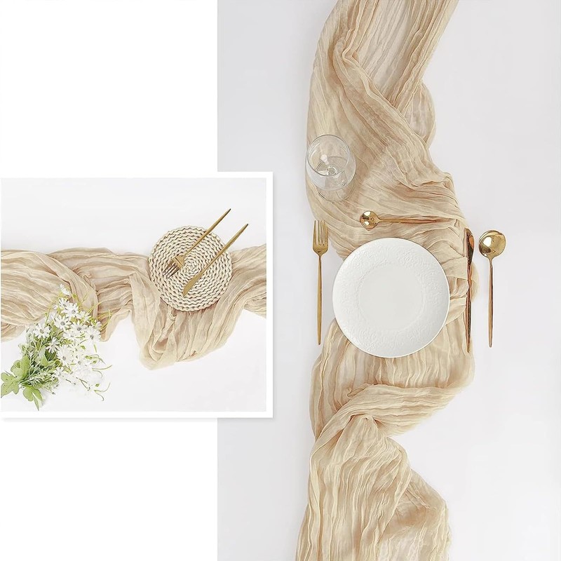 Cheesecloth Table Runner, Beige Cheesecloth Table Runner, Boho Gauze Cheese