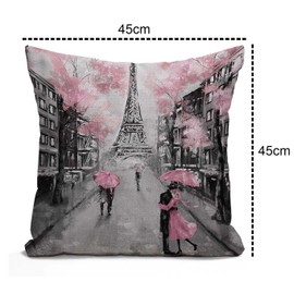 Tomda Cushion Cover Oil Painting Paris European City Landscape France Eiffel Tower Black White and Pink Modern Couple Under Decorative Throw Pillow Cover Pillow Case Home Decor Square 45x45cm