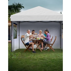 10'x10' Pop up Canopy Tent with 210 D Oxford Fabric, Portable Instant Commercial Canopy Including 4Pcs Sidewalls 4 Stakes 4 Ropes 4 Sandbags for Farmers' Market, Patio, Outdoor, Camping-White