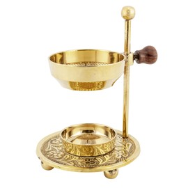 NKlaus 4015 Incense Burner Brass Gold with Strainer and Wooden Handle Incense Burner Height Adjustable Tea Light Frankincense Herbs