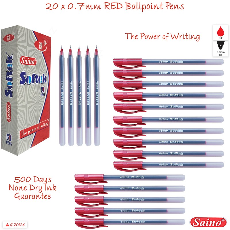 SAINO Fine-X Ballpoint Pens, RED, 0.7mm Fine Point, Pack of