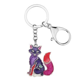 Enamel Alloy Cartoon Fox Keyring Charm Cute Jewellery Gift for Women Girls Bag Wallet Car (Purple), 35 mm x 28 mm