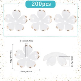 SUNNYCLUE 1 Box 200pcs White Flower Beads Acrylic Bead Caps Plastic Floral Sakuras 5-Petal Gold Plated Loose Spacer Bead for Jewelry Making Women Adult Bracelets DIY Wedding Crafts Accessories