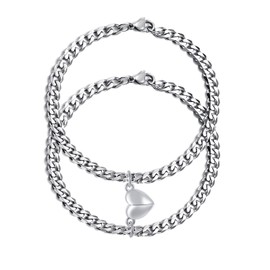 VNOX Couple Bracelet Men Women Gift: Bracelets for Men Stainless Steel Silver 21 cm Length Jewellery for Daughter Boyfriend Husband I Love You