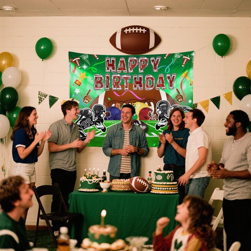Football Happy Birthday Backdrop Banner