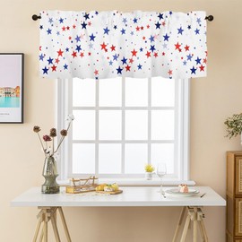 AWJTNCQ 4th of July Stars Kithen Curtains Valances for Windows Patriotic Independence Day Window Valance Memorial Day Farmhouse Short Rod Pocket Curtain for Bathroom Decor 54x18 Inch