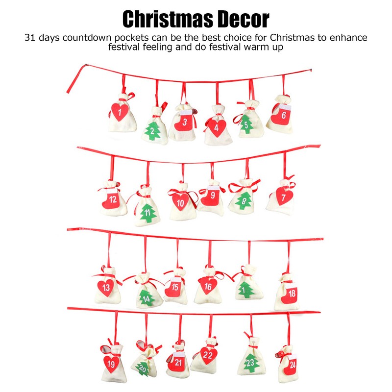Christmas Advent Calendar Bags 31 Days Hanging Countdown Felt Gift