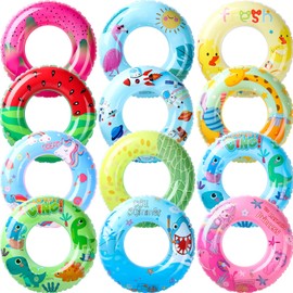 Silipull 12 Pcs Inflatable Pool Floats for Kids Age 8-12 Beach Swim Tubes Ring Pool Tube Dinosaur Sea Animal Fruit Mermaid Unicorn Swim Rings for Kids Adults Summer Swimming Pool Lake Beach Party