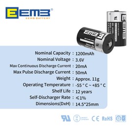 EEMB 50Pack ER14250 1/2AA 3.6V Lithium Battery Li-SOCL₂ Non-Rechargeable Battery XL-050F SB-AA02 LS14250 TL-5902 TL-2150 for Dog Collar Meter Sensor Movement Monitor/Home Security System/Alarm System