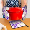 Lavender Flower Print Heat Resistant BBQ Gloves Oven Mitts and