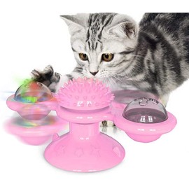 GBSYU Interactive Windmill Cat Toys with Catnip : Cat Toys for Indoor Cats Funny Kitten Toys with LED Light Ball Suction Cup‖Cat Nip Toy for Cat chew Exercise (Pink)