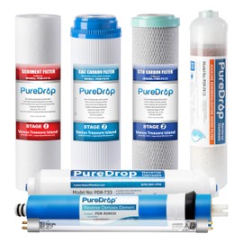 PureDrop PDR-F7KU50 50 GPD Reverse Osmosis Water Filter Replacement Cartridges for RTW5AK-UV 7-Stage RO Water Filtration System with Alkaline Mineral & UV light Filter, 7 Pieces