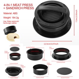 Canzoon Burger Press Set 3 in 1, Burger Press with 100 Sheets of Burger Paper, Hamburger Press 3 in 1, Burger Press with ABS Handle, 4 Patty Sizes for Delicious Hamburger Vegetable Burger, Beef