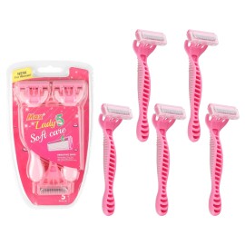 TSUINZ 5x Pink Women's Razor Handle Value Sealed 5-Ply Blades Manual Razor Hair Removal