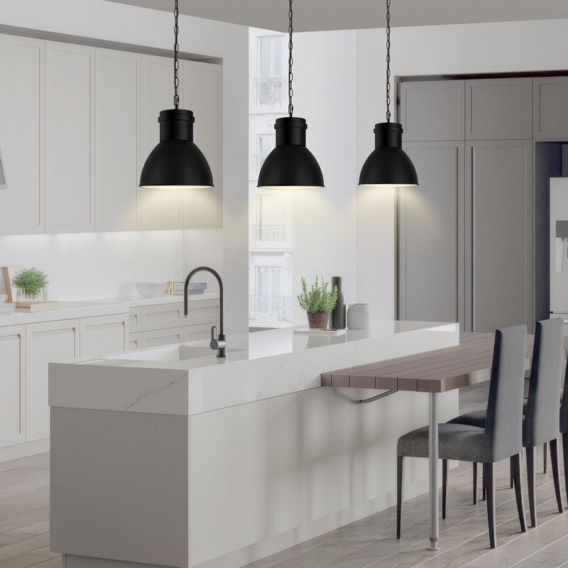 BoostArea Black Pendant Lights Kitchen Island, 10.6" Large Metal Shade