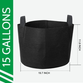 JERIA 12-Pack 15 Gallon, Vegetable/Flower/Plant Grow Bags, Aeration Fabric Pots with Handles (Black), Come with 12 Pcs Plant Labels