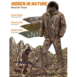 NEW VIEW Camo Hunting Clothes for Men, Quiet Warm Fleece Lining, Cold Weather Deer Hunting Jacket and Pants with Face Mask