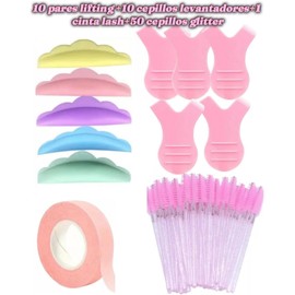 kit 50 Cepillos glitter+10 Cepillos Levantadores+5 Pares De Pads Para Lifting+1 cinta Lash,Para Extensiones De Pestañas, pares de pads para lifting,utencilios para pestañas,herramienta de pestañas.