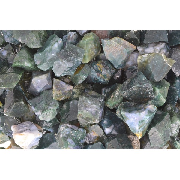 Fantasia Materials: 1 lb Green Moss Agate Rough Stones from India