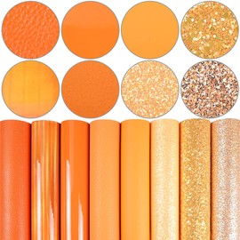 8 Pieces 8x12 Inch Faux Leather Sheets Orange Fine Chunky Glitter Metallic Litchi Patent Holographic Skin Texture Fabric for Bows Earrings Making