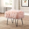 Home Soft Things Pink Mongolian Faux Fur Ottoman, Rose, 19''